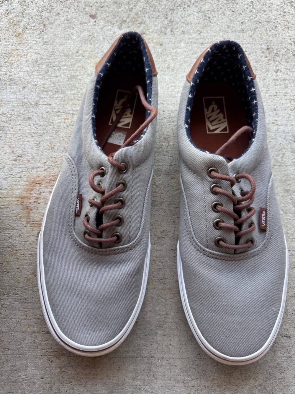 Vans Men’s Canvas Lace-Up Sneakers in Gray with Brown Accents
